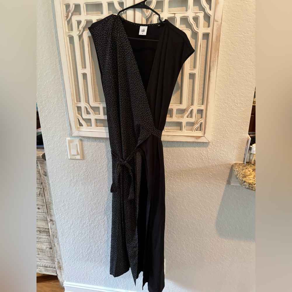 CAbi Black Polka Dot Wrap Dress